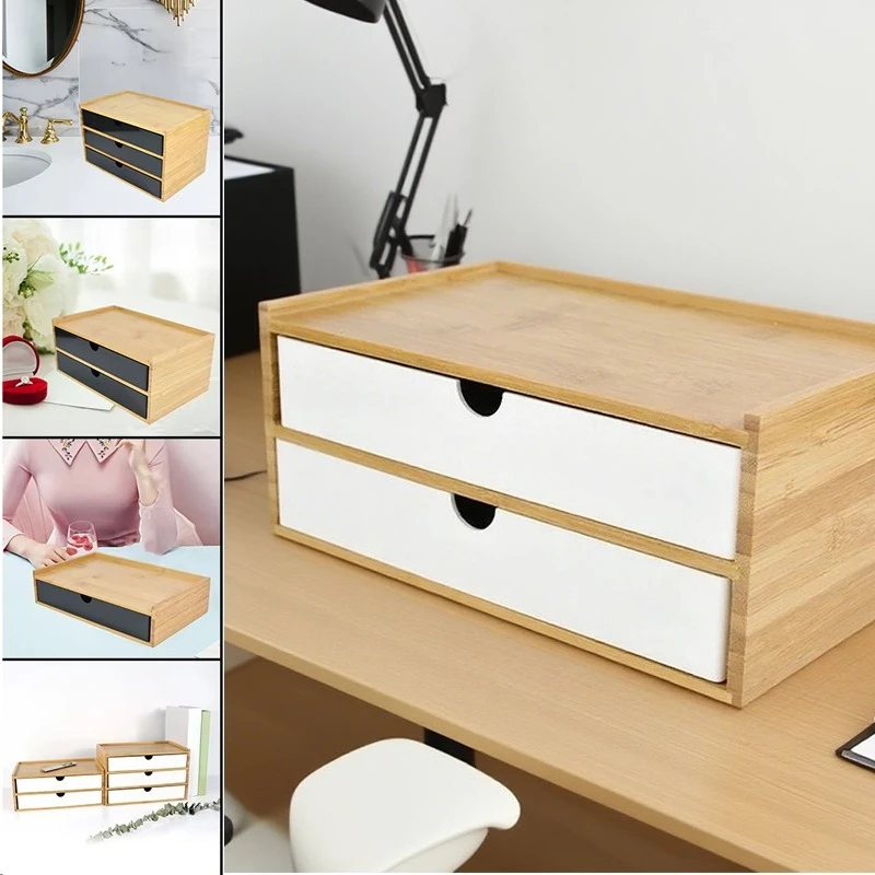 

New Bamboo Storage Box 1/2/3 Layer Drawer Organizer for Jewelry Stationery Cosmetics Home Office Hotel Desktop Drawer Cabinet