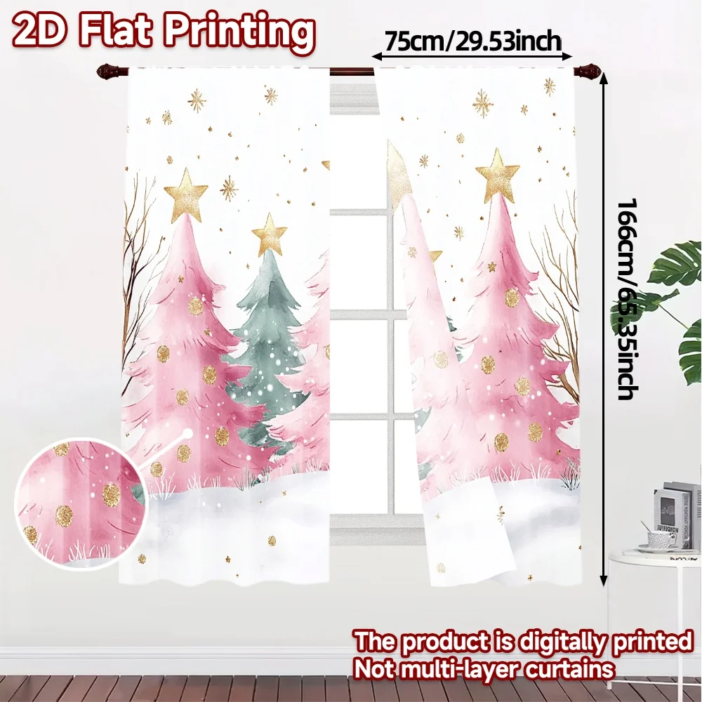 2pcs,Curtains Christmas trees winter (3) Popular Curtains&Window Treatment Versatile Durable Polyester Curtains Gifts Ldeal for