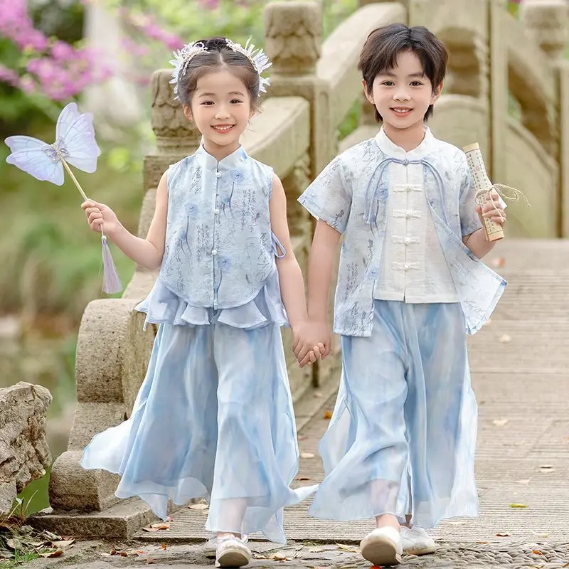 Новые комплекты Hanfu для мальчиков, костюмы Тан, костюмы для выступлений, древние костюмы в китайском стиле для мальчиков и детей, летний тренд
