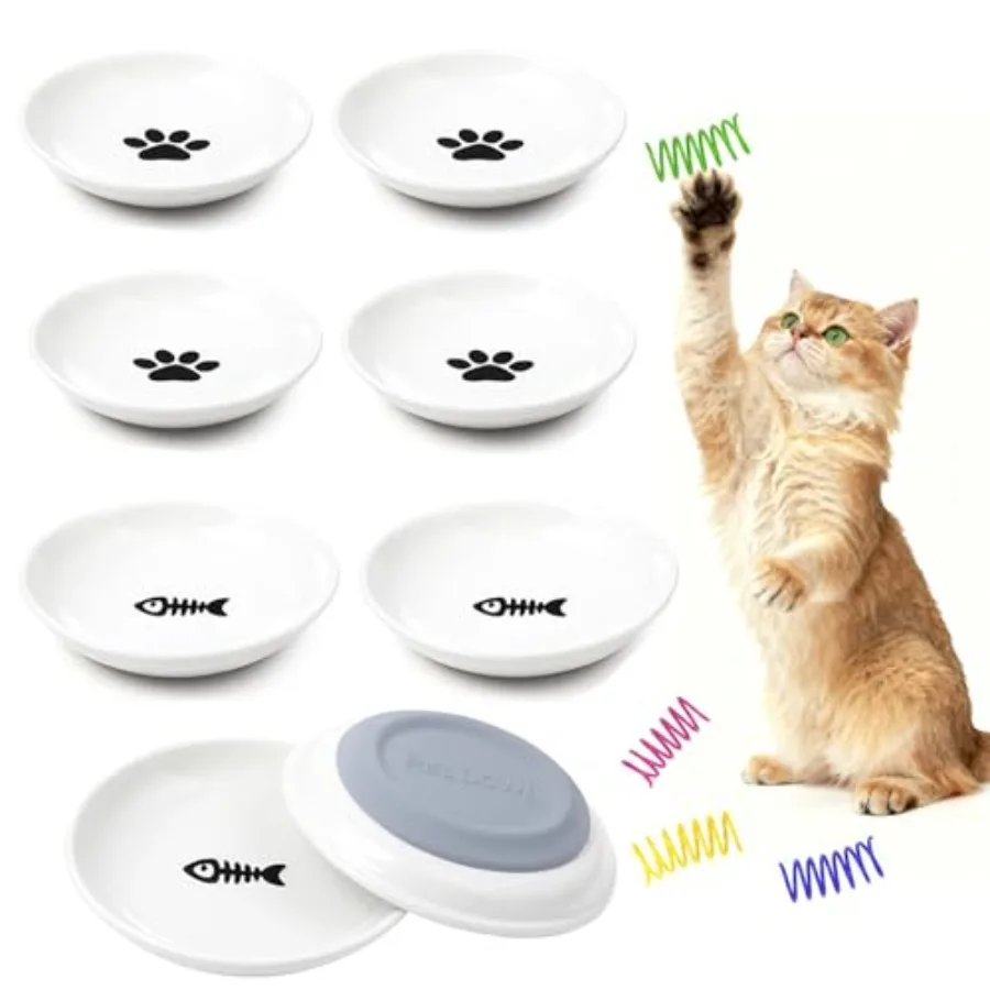 

Cat Bowls for Indoor Cats, 8 Anti Whisker Fatigue Cat Food Bowl, No Spill Cats Dishes for Food and Water, Ceramic Kitten Bowls