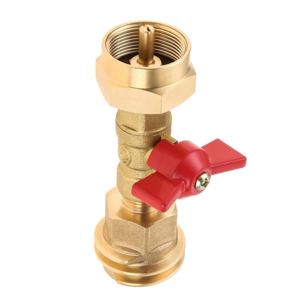 Brass Propane Tank Adapter with Manual Valve for 1 lb Disposable Cylinder to CGA600 Grill and Burner Compatibility