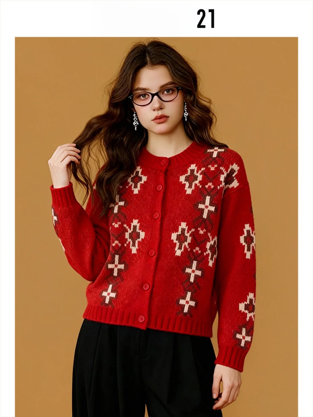 

Forever 2 Red Knitted Cisas Sweater Embroidered Year of the Winter Jaet Women's Autumn Winter Festive Casual Top