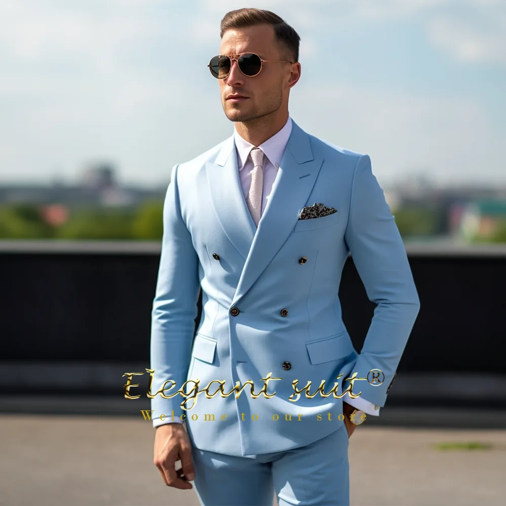 Men's double breasted suit 2 piece suit (jacket and trousers) custom made formal and business events wedding suit dress