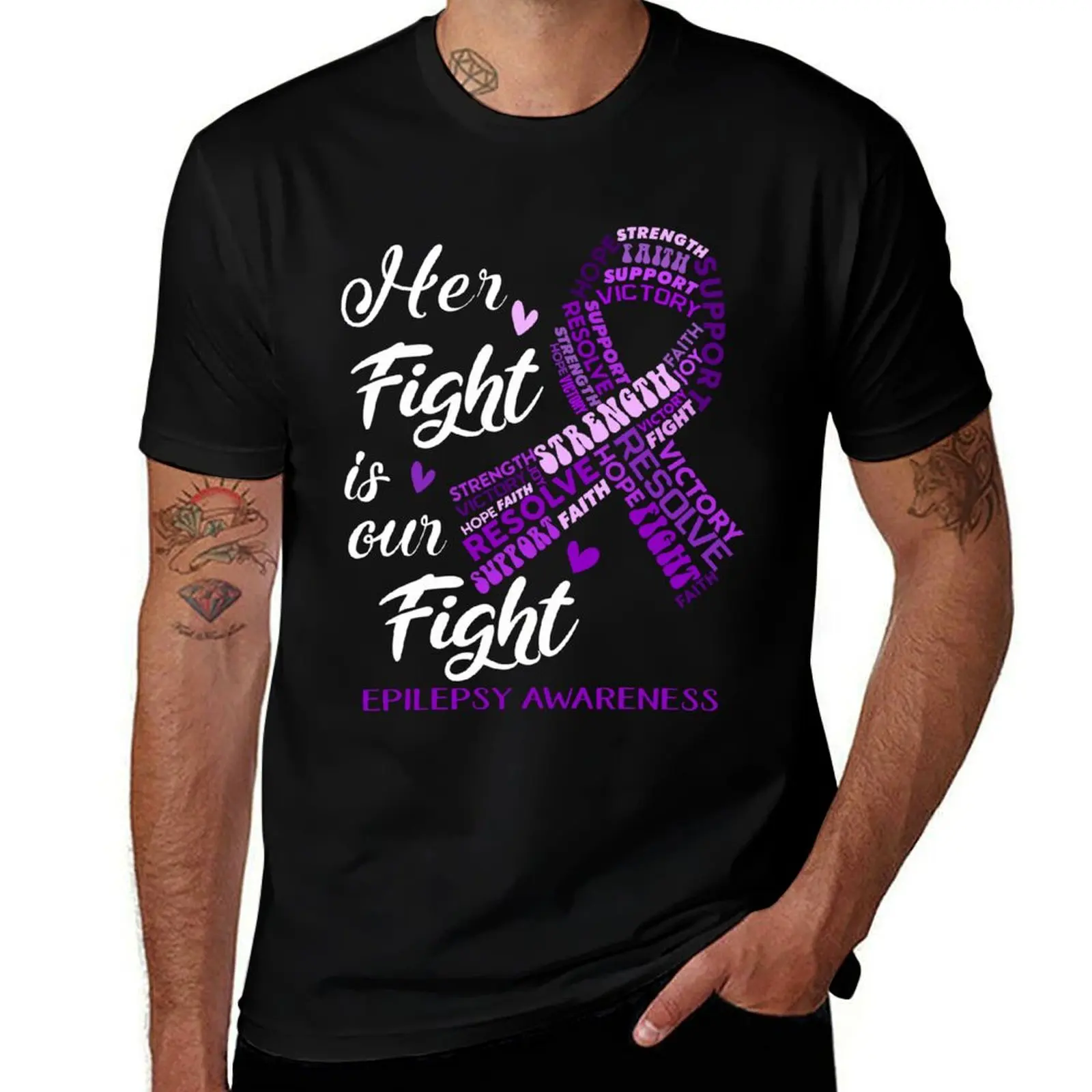 

Epilepsy Warrior, Her Fight is our Fight Epilepsy Awareness T-Shirt Casual All Match Tee Shirt for Men