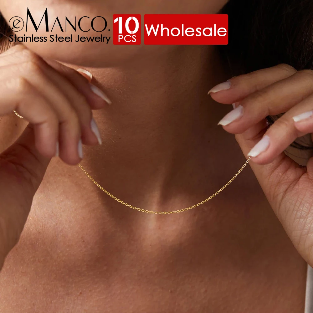 

eManco 10PCS Classic Fine Chain Gold Plated Women Necklaces Stainless Steel Lobster Clasp Adjustable Simple Jewelry Gift