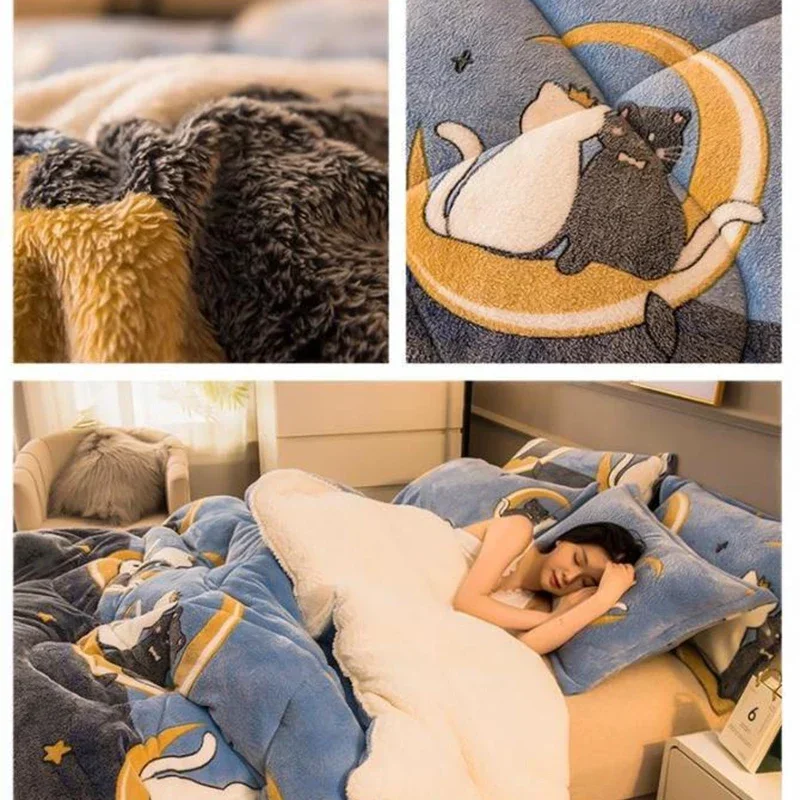 Winter Warm Blankets Quilt for Beds Artificial Lamb Cashmere Weighted Blanket Thicker Warmth Duvet Quilt Comforter Stitch 이불 이불