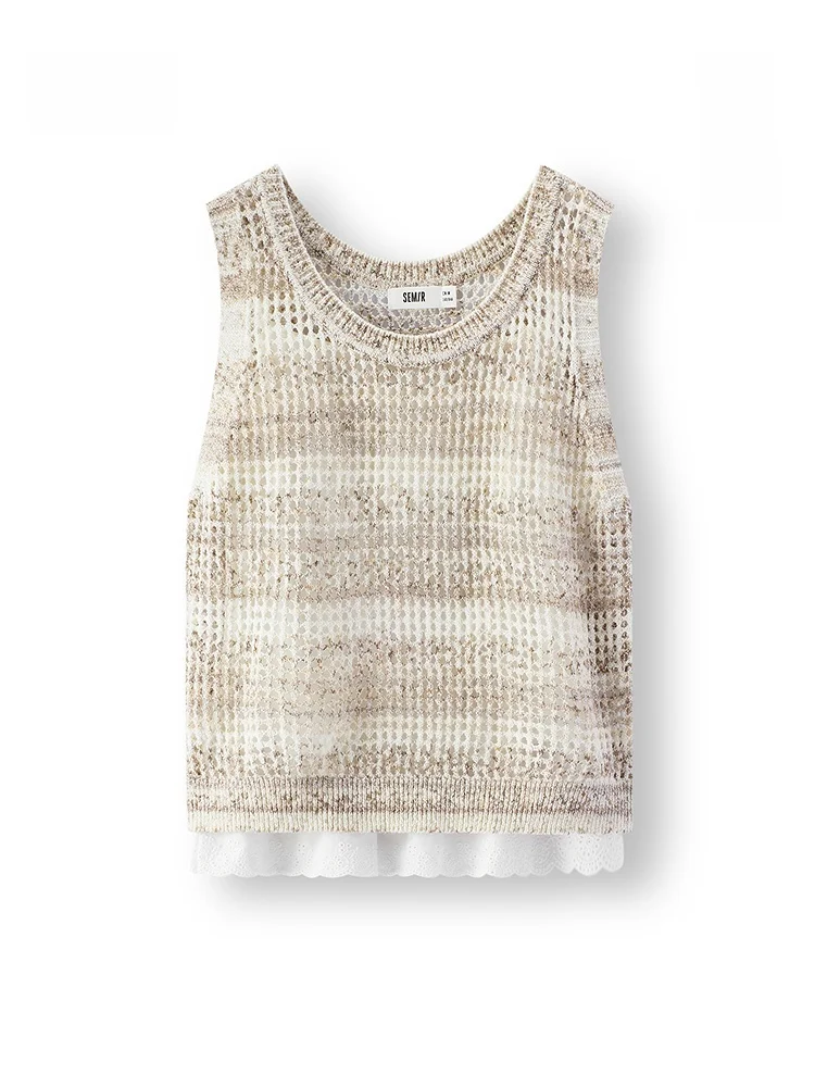 

Semir Women's Slim Fit Vest Top Summer adient Two-Piece Set Casual Hollow out Design round Neline Outerwear for Youth