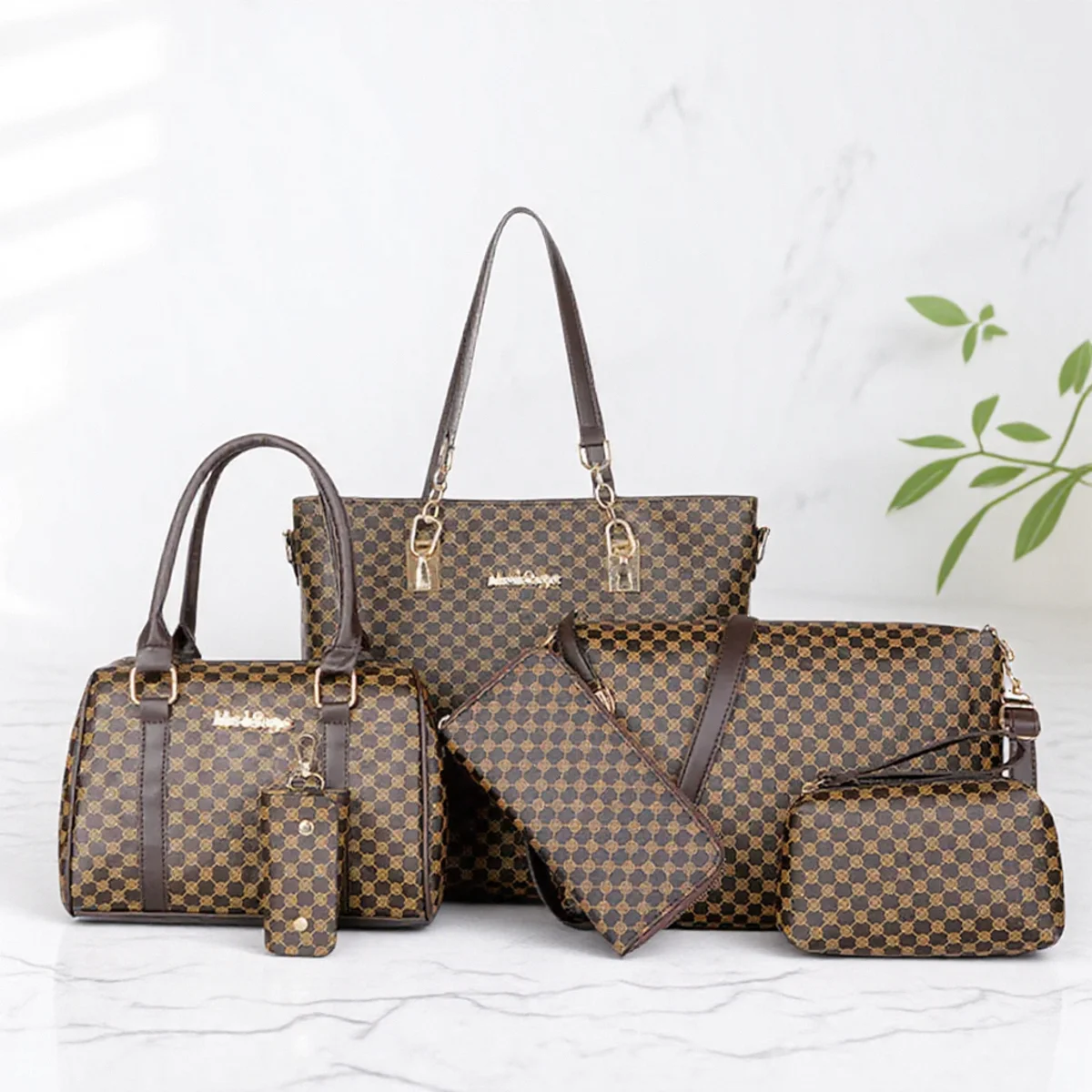 

6PCS Stylish Minimalist Floral Print Large Capacity Tote Bags Set Shoulder Crossbody Handbags for Women