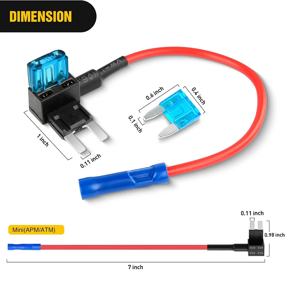 10er-Pack 12V Sicherungsadapter-Set, Sicherungshalter Add-a-Circuit Sicherungsadapter Mini ATM APM Flachsicherungshalter mit 15A Mini-Sicherung – Detail 2