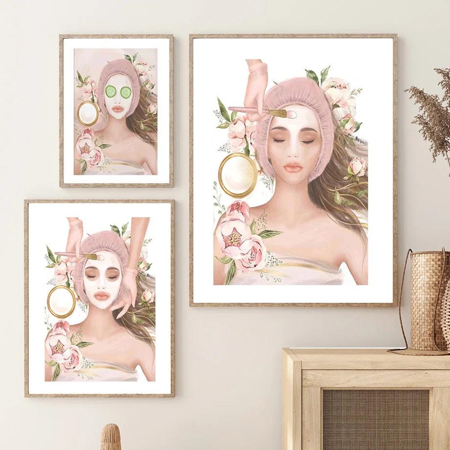 Beauty Salon Medical Spa Fashion Woman Facials Wall Art Print Canvas Painting Nordic Poster Wall Pictures For Living Room Decor