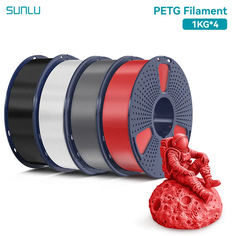 SUNLU 4KG PETG Transparentes Filament 1,75 ±0,02mm 1kg Spule (2,2lbs) Hochfestes, Sauber Gewickeltes Filament Passend für die Meisten FDM-Drucker