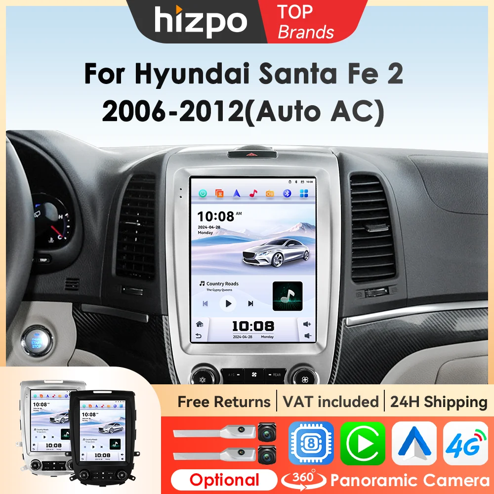 Hizpo 8Core 9,7 Zoll Autoelektronikgeräte für Hyundai Santa Fe 2 2006 - 2012 2din Head Unit Carplay Radio Multimedia GPS RDS