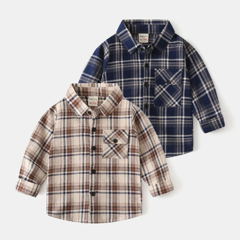 

School Kids Long Sleeve Plaid Shirt White Checkered Loose Fit Lightweight Cotton Linen Blend Tops Chest Pocket for Boys Girls
