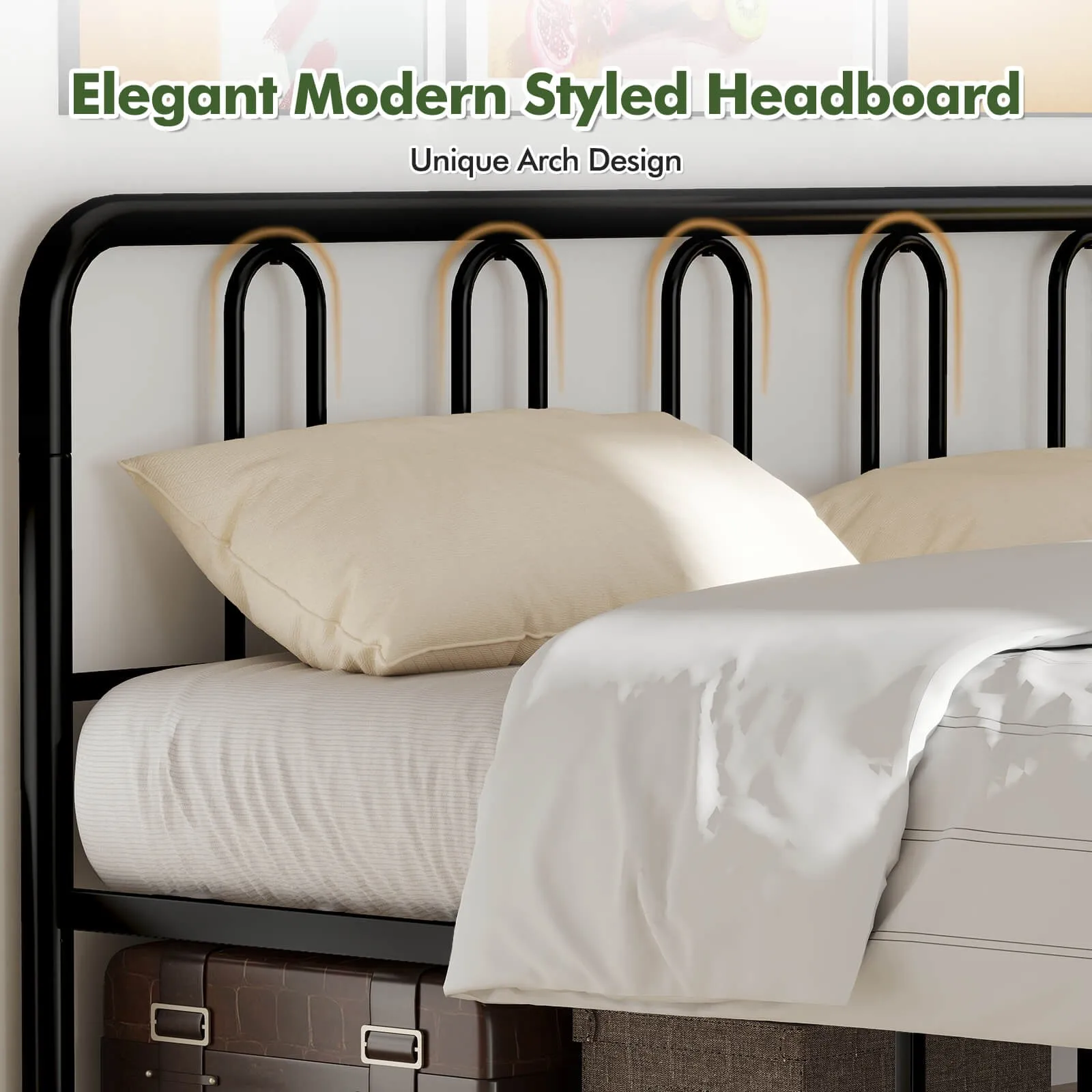 قاعدة سرير بإطار معدني أنيق بحجم كينج مع لوح أمامي ولوح للقدمين