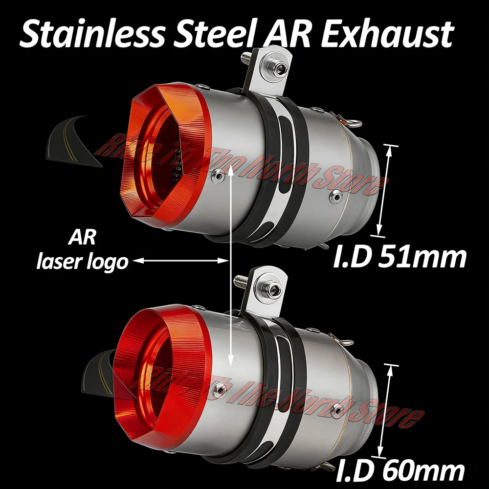 

51 мм 60 мм впускной универсальный глушитель из нержавеющей стали AR хвостовая труба с DB-Killer уменьшает для выхлопной системы Moto GP Escape Modified