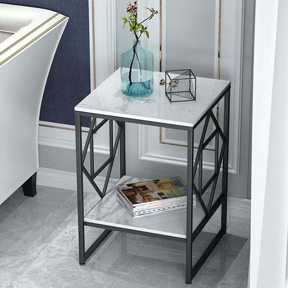 

LUVODI Modern 2-Tier Coffee Side Table Modern Metal Frame Square Sofa End Tables for Living Room Storage
