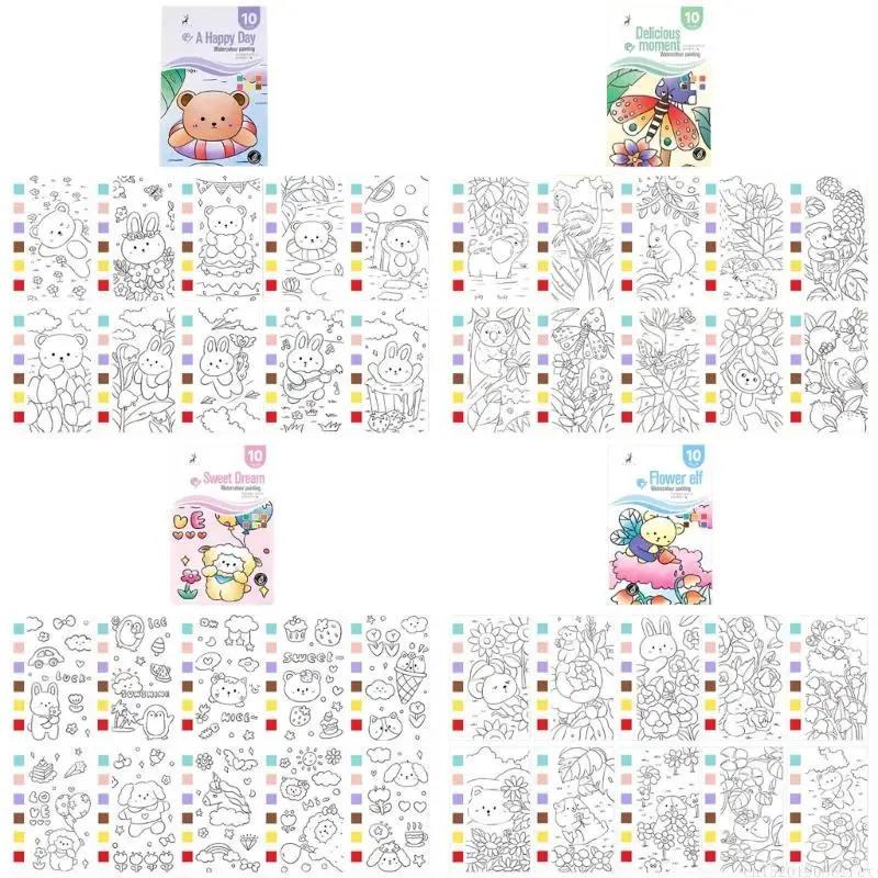 D5BB 여행 친화적 인 그리기 종이 책 어린이를위한 종이 책은 사전 페인트 수채화를 포함합니다.