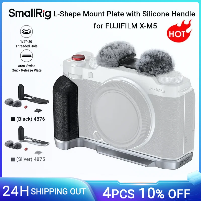 SmallRig X-M5 Płyta montażowa w kształcie litery L do FUJIFILM X-M5, z silikonowym uchwytem Przycisk zwalniający migawkę Osłona gorącej stopki (srebrny/czarny)
