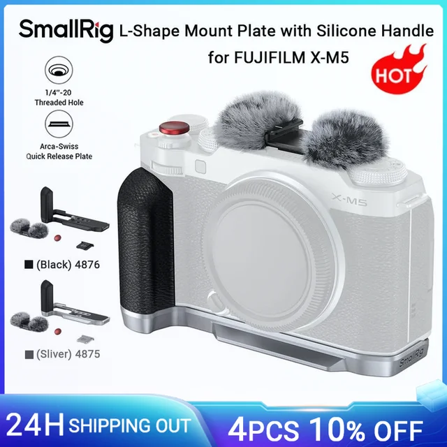 SmallRig X-M5 Płyta montażowa w kształcie litery L do FUJIFILM X-M5, z silikonowym uchwytem Przycisk zwalniający migawkę Osłona gorącej stopki (srebrny/czarny)