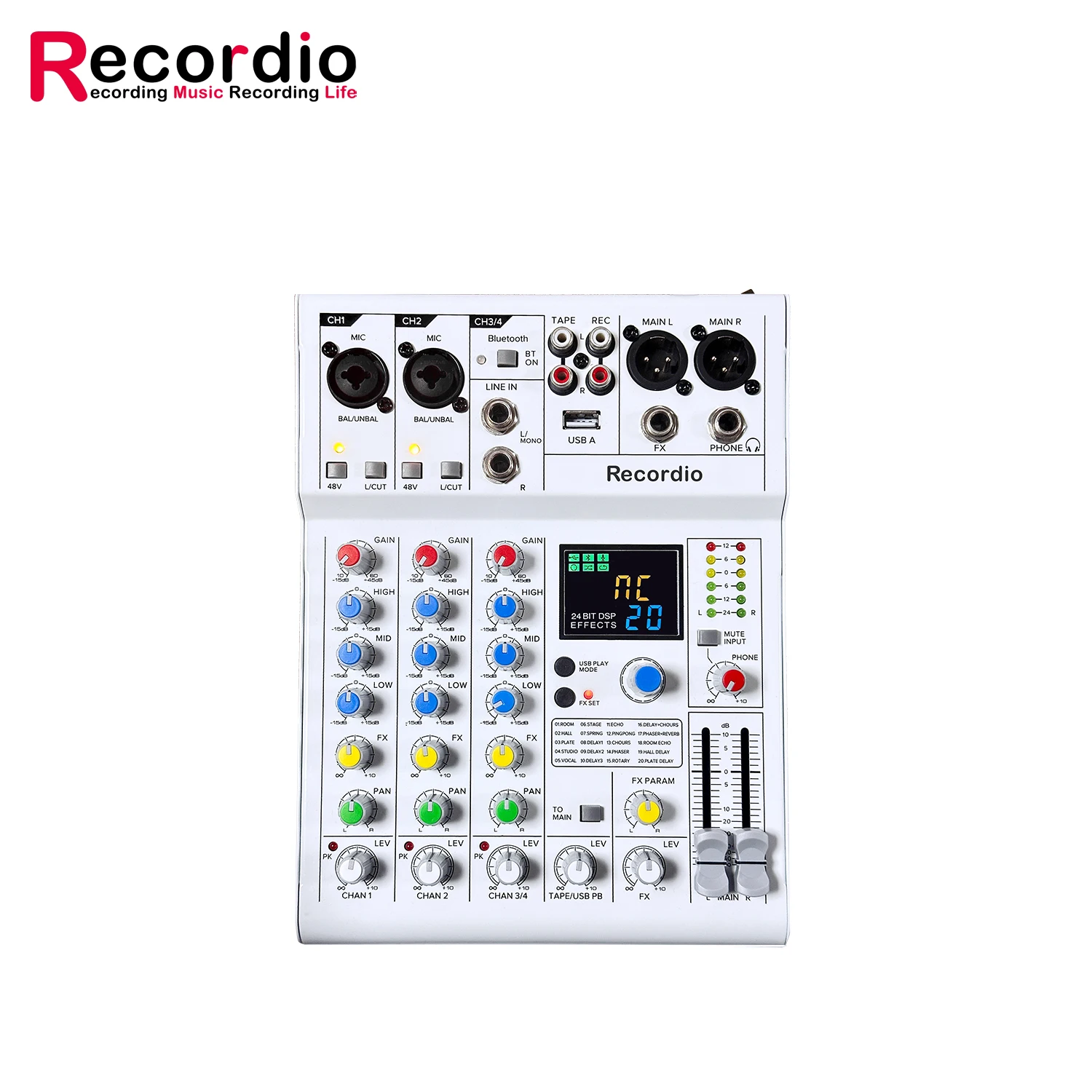 GAX-AM6 Multifunctional 4 Channel Mixer Audio Interface Mini Audio Processor for Studio Podcast
