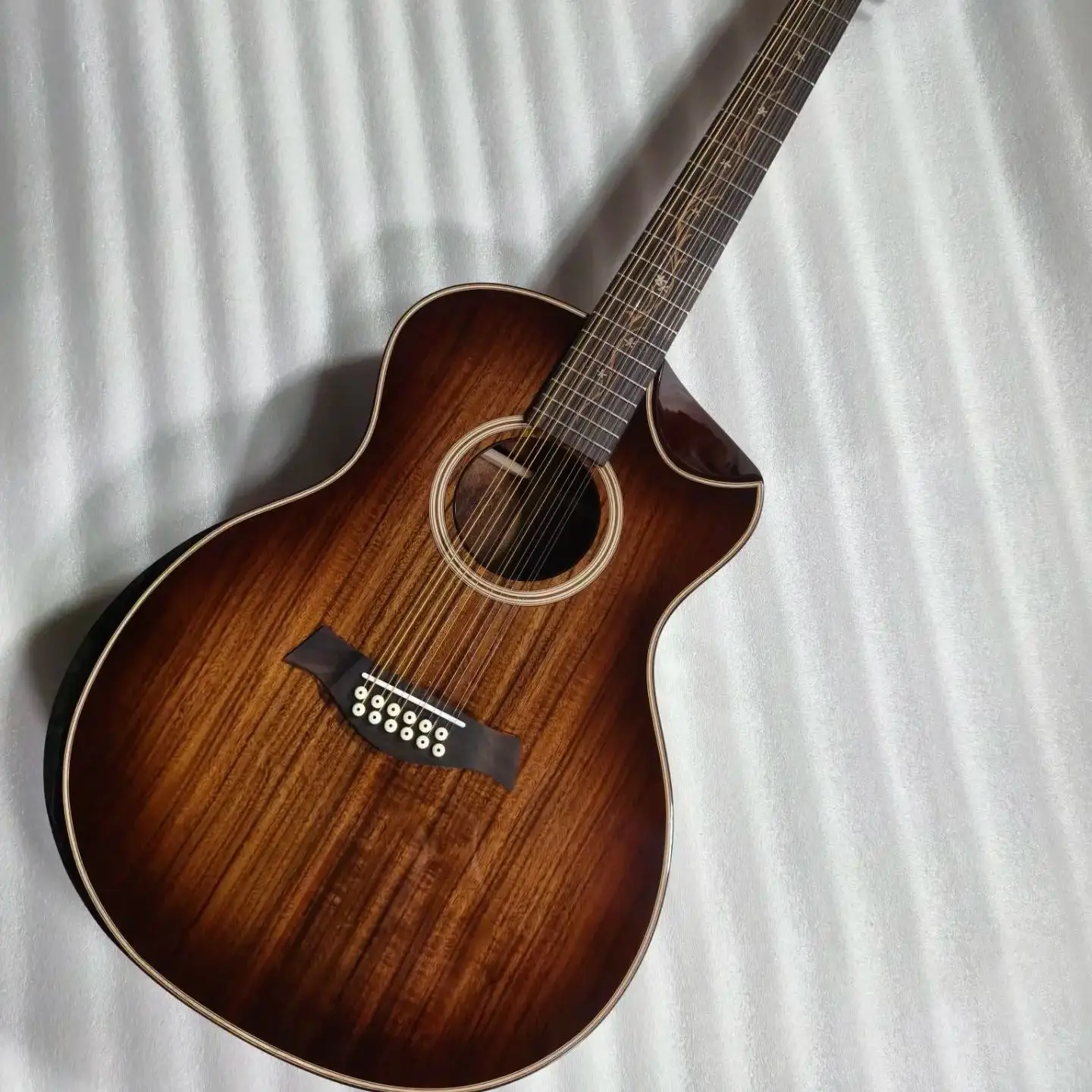 

12 strings koa wood acoustic electric guitar, 12-strings custom super quality guitar with pickups