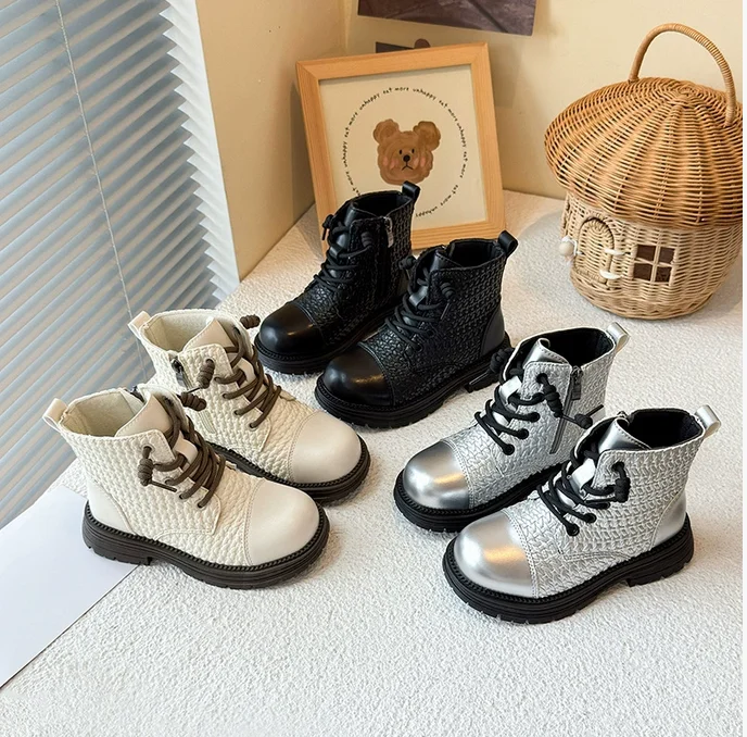 

Vamp Woven Kids Boots for Kids Girls Autumn Winter Princess Platform Boots Student Side Zip Boots Shoes Child