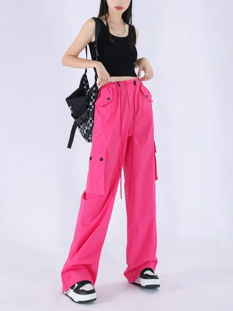 

GUUZYUVIZ Summer Thin Cargo Pants Women Loose Wide Leg Straight Safari Style Work Wear Trousers