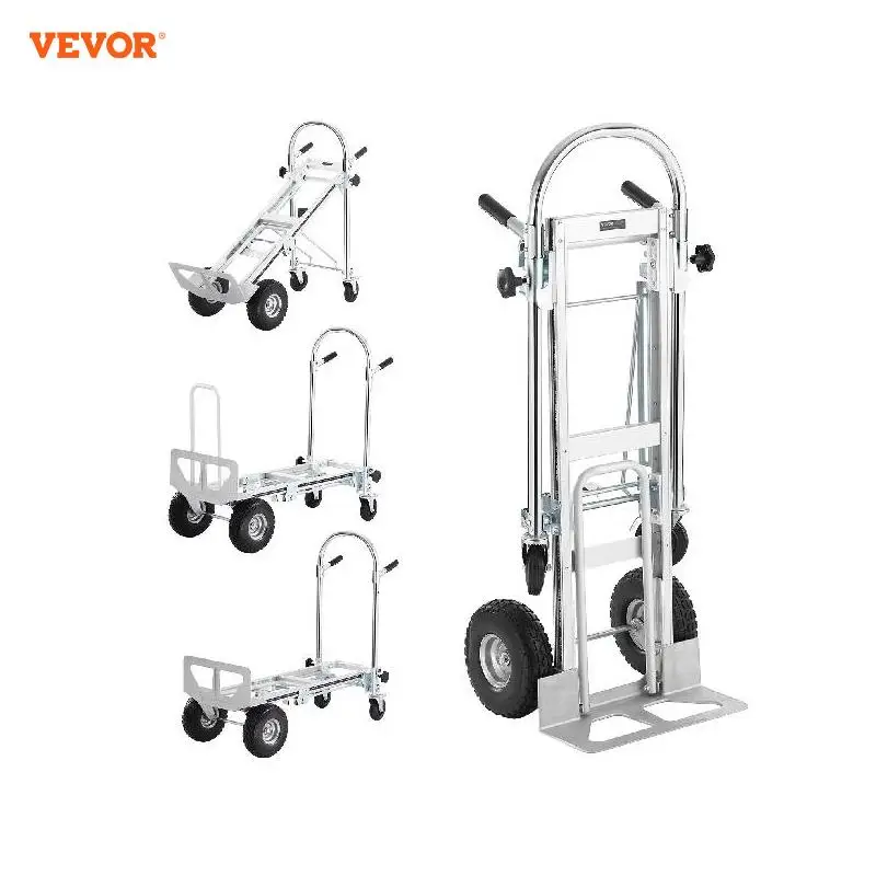 

VEVOR Folding Hand Truck 4-in-1 Hand Truck Dolly Utility Dolly Cart w/ Rubber Wheels Platform Cart for Transport in Warehouse