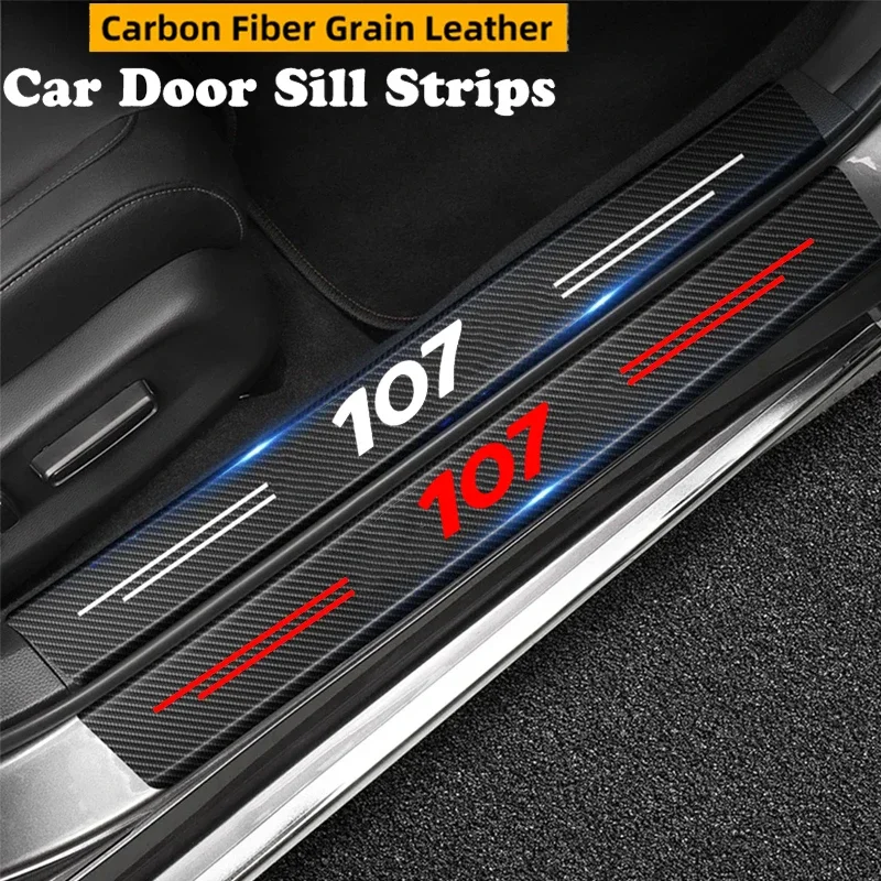 Carbon Fiber Car Sill Anit Kick Film Trunk Guard Protective Decals for Peugeot 107 Logo Front Rear Door Threshold Stickers