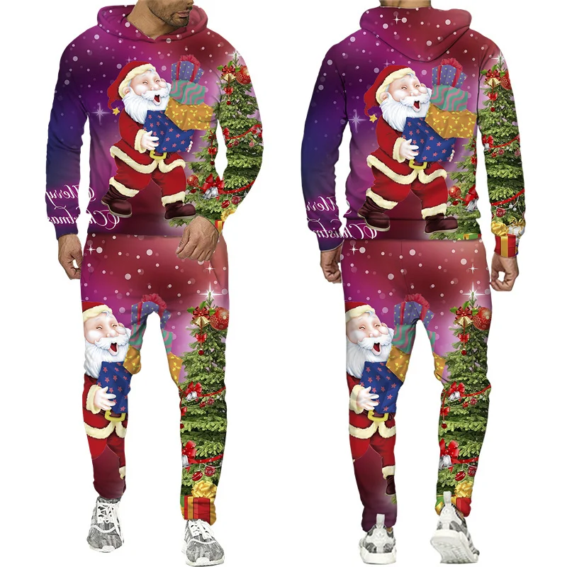 New 3D Printing New Year's Couple Outfits Christmas Fashion Men Women Tracksuits Crewneck Hoodies+pants Plus Size S-7XL Harajuku