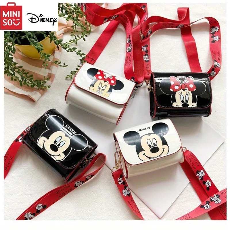 1pcs New MINISO Disney Mickey Minnie Messenger Bag Stylish Cartoon Printed Crossbody Coin Purse for Casual Outings Holiday Gifts