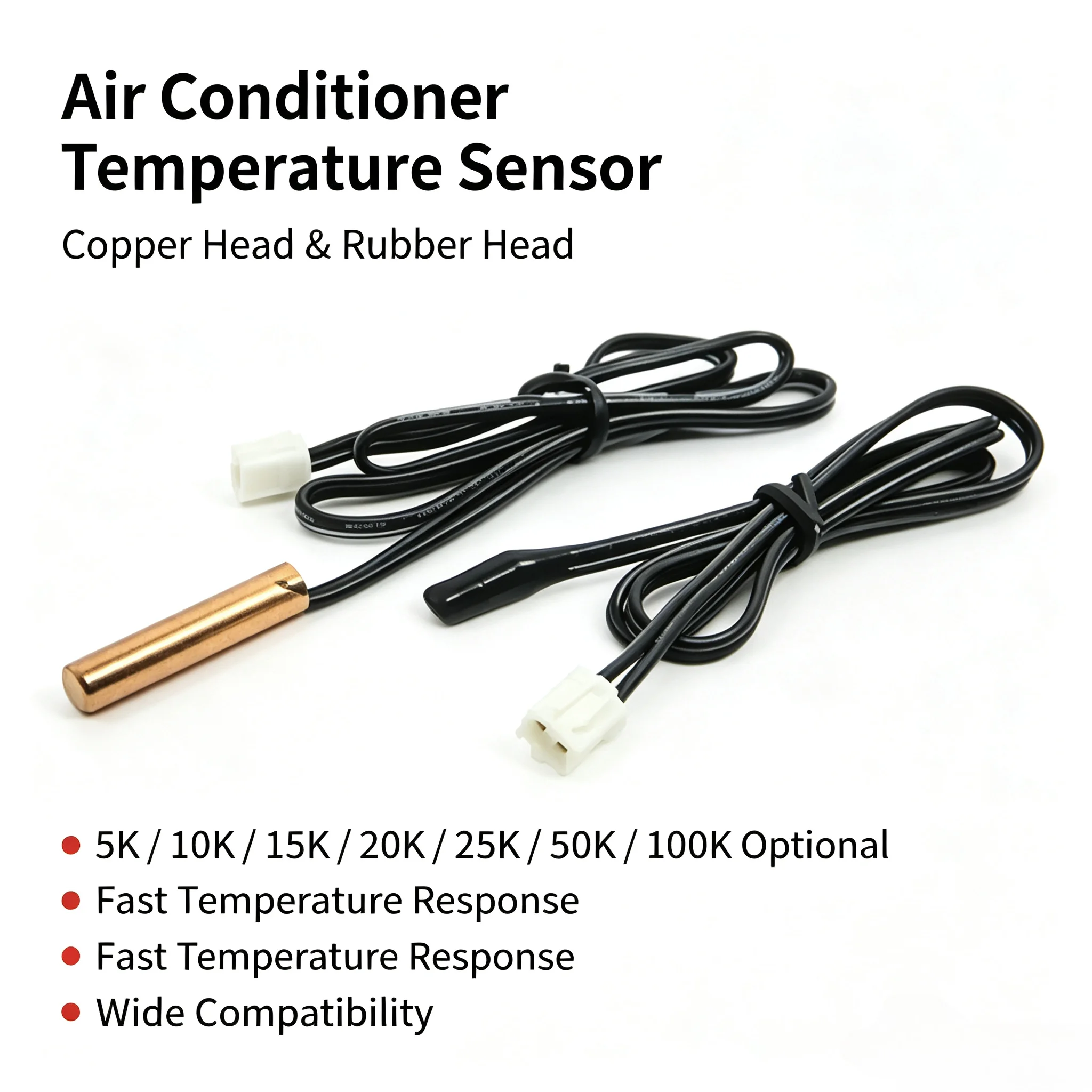 Air Conditioning Temperature Sensor 5K 10K 15K 20K 25k 50K Air Conditioner Tube Sensor Rubber Head Copper Head