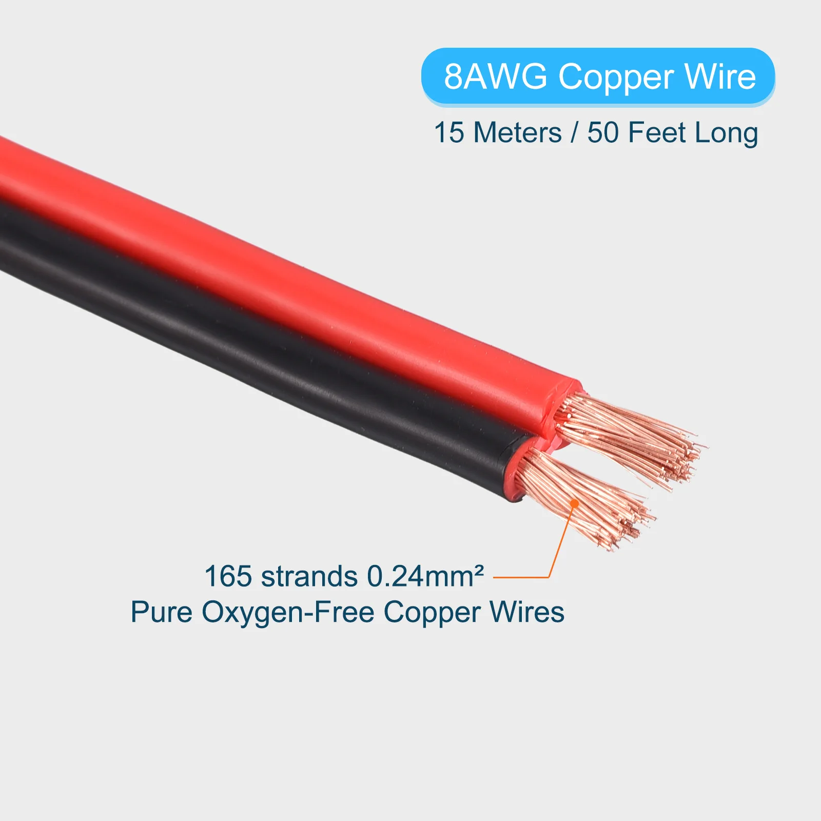 Cable eléctrico de 15/30m, 12AWG, 10AWG, 8AWG, 2468, Cable eléctrico rojo y negro, Cable de cobre de PVC para tiras LED, iluminación de lámparas