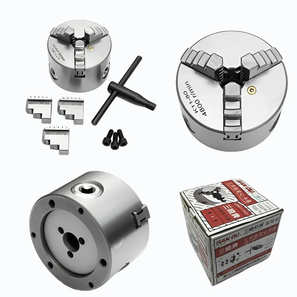 SANOU Self Centering Lathe Chuck 3 Jaws Claw Manual Metal Scroll Chuck for Drilling Milling Machine Front Loading/Back Loading