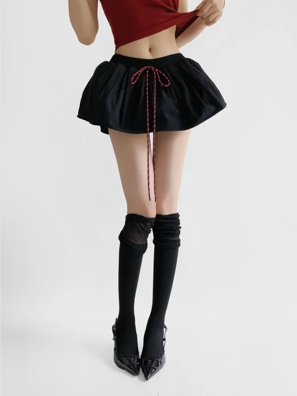 American Sle Spliced Flower Bud ort Skirt Women Summer Puffy f-length A-line Skirts High Waist Cotton Blend