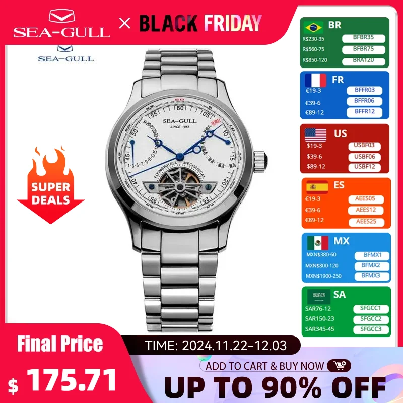 2023 Seagull Men's Automatic Mechanical Watch Multifunction Dial Calendar Sapphire Steel Band Men's Wristwatch reloj hombre M162