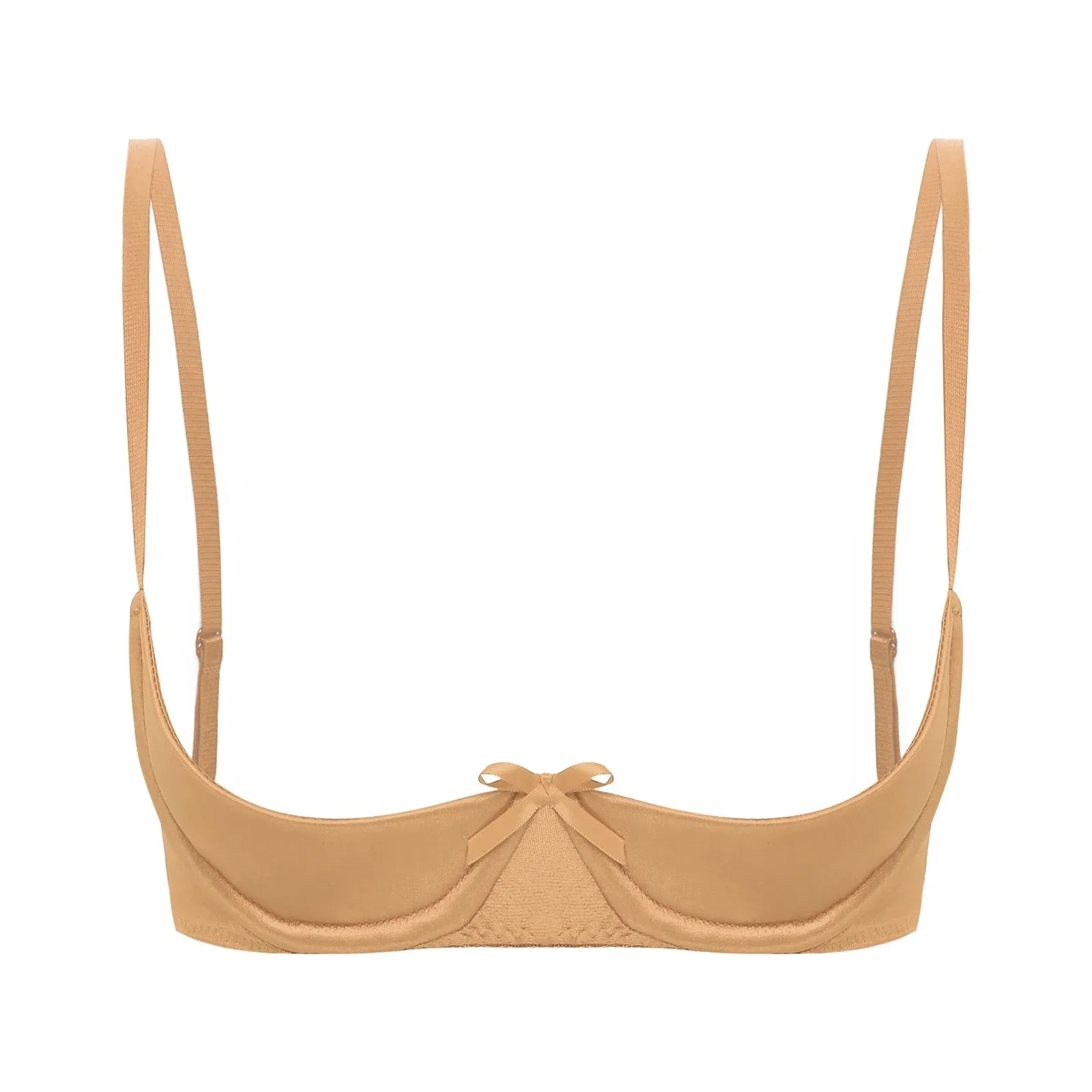 

Women Sexy Open Cup Bras Satin Lingerie Exposed Nipples Chest Brace Adjustable Straps Underwire Brassiere Underwear Nightwear