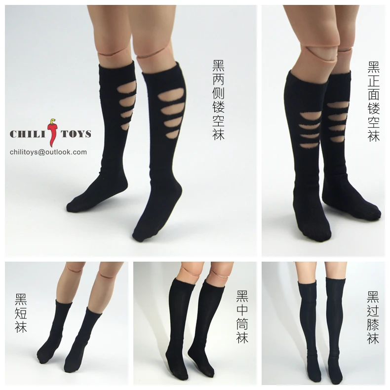 CHILI TOYS 1/6 Female Soldeir Bing Silk Short Socks Over-the-knee Socks Mid-calf Lace-up Socks for 12''acrion Figures Body