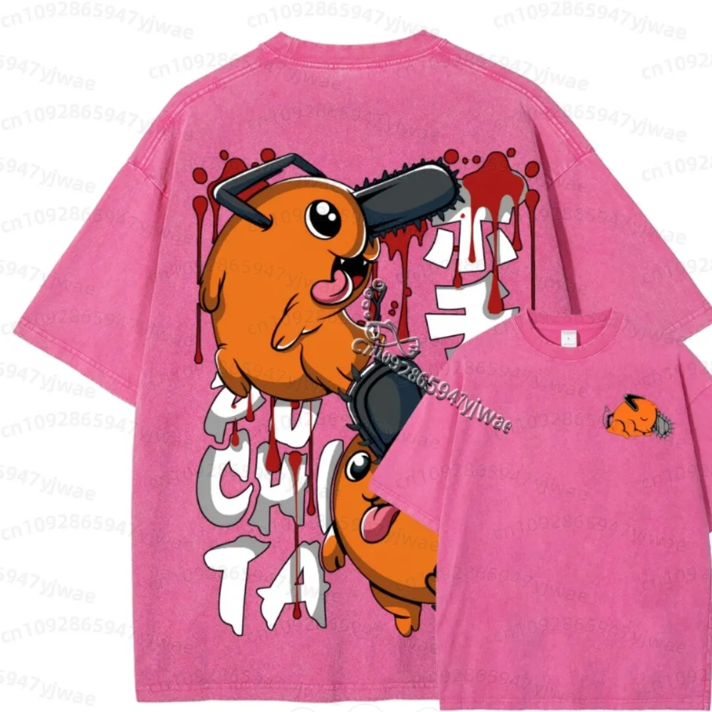 2026 Herren Sommer Gewaschenes Vintage Anime Chainsaw Man Denji Pochita Lustiges Grafik-T-Shirt Herren Kurzarm-T-Shirt Manga Herren Hoodies – Detail 8