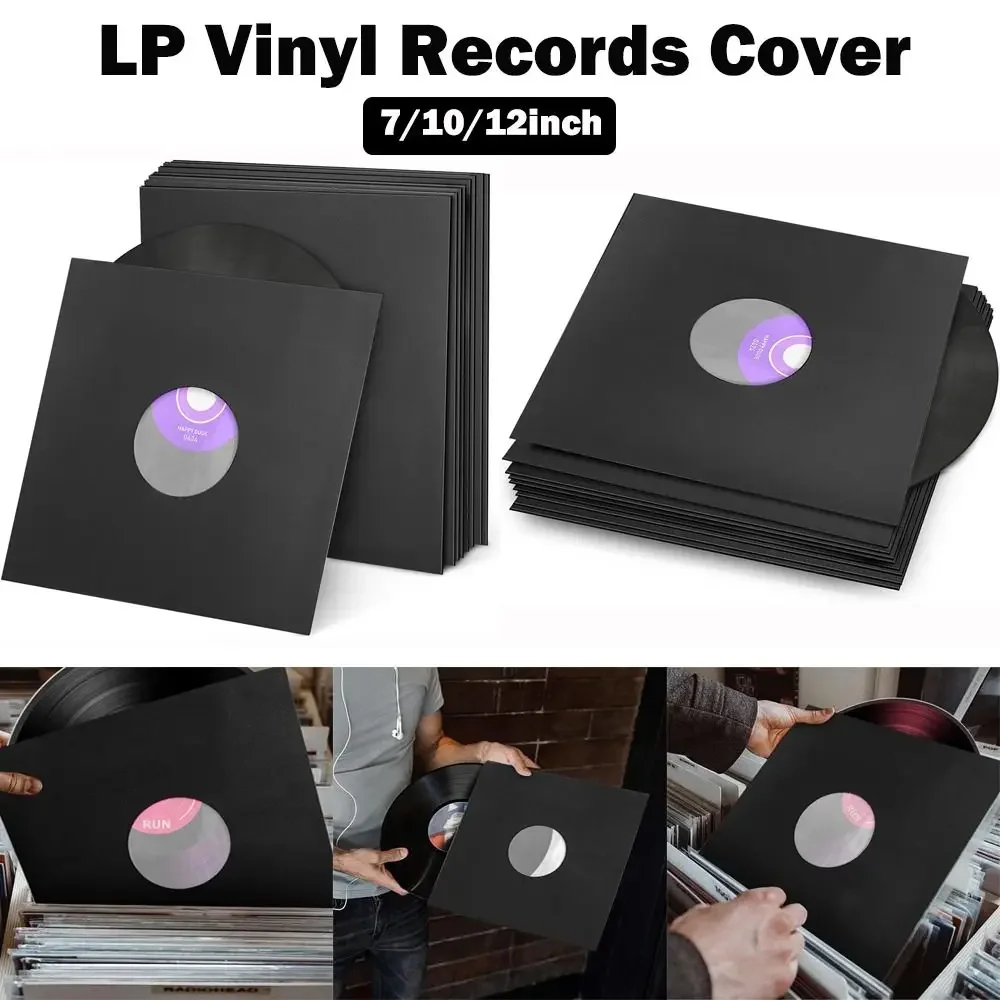 1 قطعة 7/10/12 بوصة ورق أبيض وأسود مبطن بالبوليستر سجل الأكمام الداخلية لسجلات الفينيل LP مكافحة ساكنة سجل تخزين ألبوم يغطي