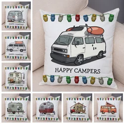 Both Sides Cartoon House Travel Car Cushion Cover Pillow Case Decor Happy Camper Van Life Soft Plush Pillowcase for Sofa Home