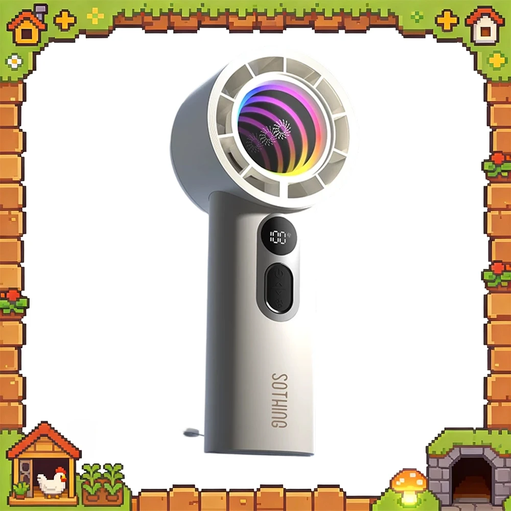 Sothing Abyss Colorful Lamp Hand-Held Small Fan 100 Th Gear Super Wind Low Noise Handheld Fan RGB Marquee Effect Light Weight