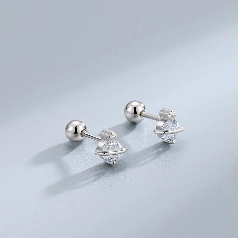 Fashion Simple Silver Color Small Zircon Stars Screw Earrings For Women Versatile Cartilage Helix Tragus Ear Piercing Jewelry