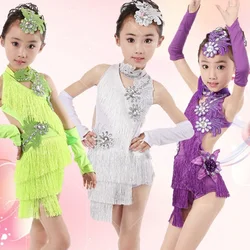 child kid children professional latin dance dress for girls ballroom dancing dresses for kids red sequin fringe salsa JustSaiyan