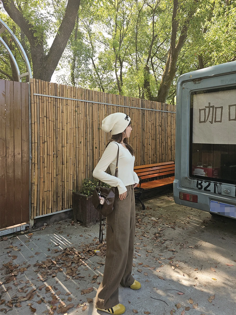 

Широкие прямые джинсы с высокой талией, женские осенние новые брюки в пол в американском стиле ретро, женские джинсовые брюки премиум-класса