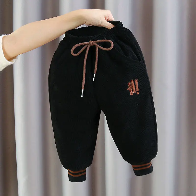 

Winter Fleece Thicken Corduroy Pants for Baby Boy Kids Clothes Autumn Toddler Girls Patch Casual Pants Children Warm Trousers