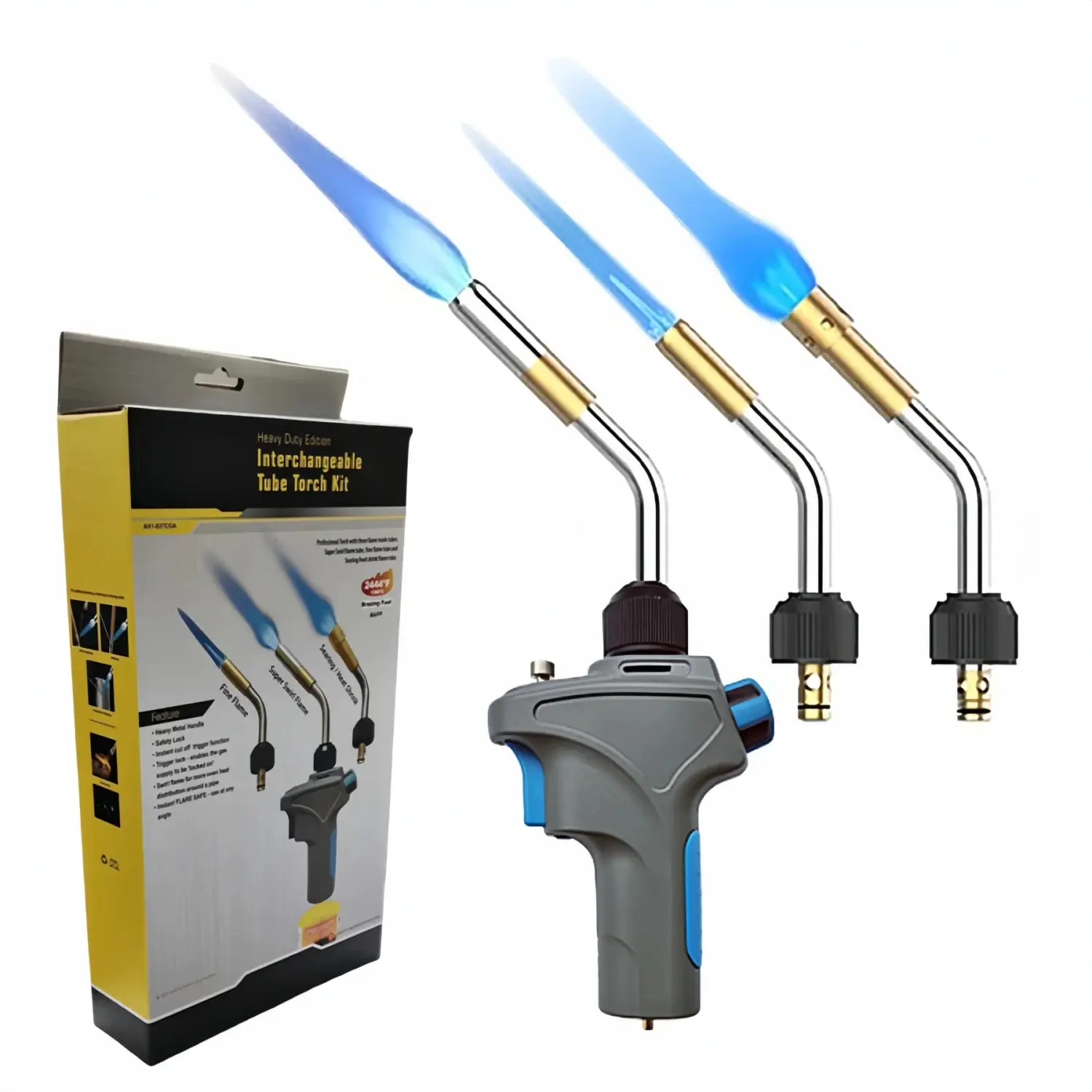 Propane Torch Heads with 3 Pipes, Mapp Gas Welding Torch, Brazing, Grilling Steak, DIY Melting Trigger Start Welding Equipment