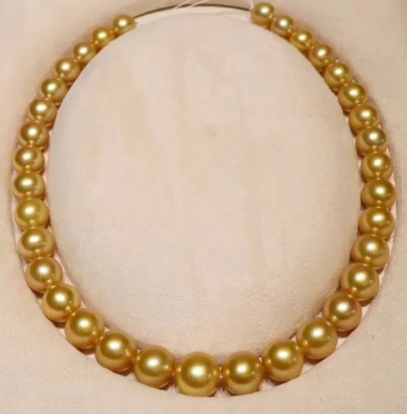 

Grace Natural 17"12-15mm Genuine Gold Round Pearl Necklace for Women Free Shipping Wedding Party 925 Sterling Silver