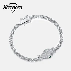 100% 925 Silver Bracelet for Women Hollow Snake Head Green Eyes Luxury Gift Hip Hop Animal Birthday Party Jewelry Gifts Punk