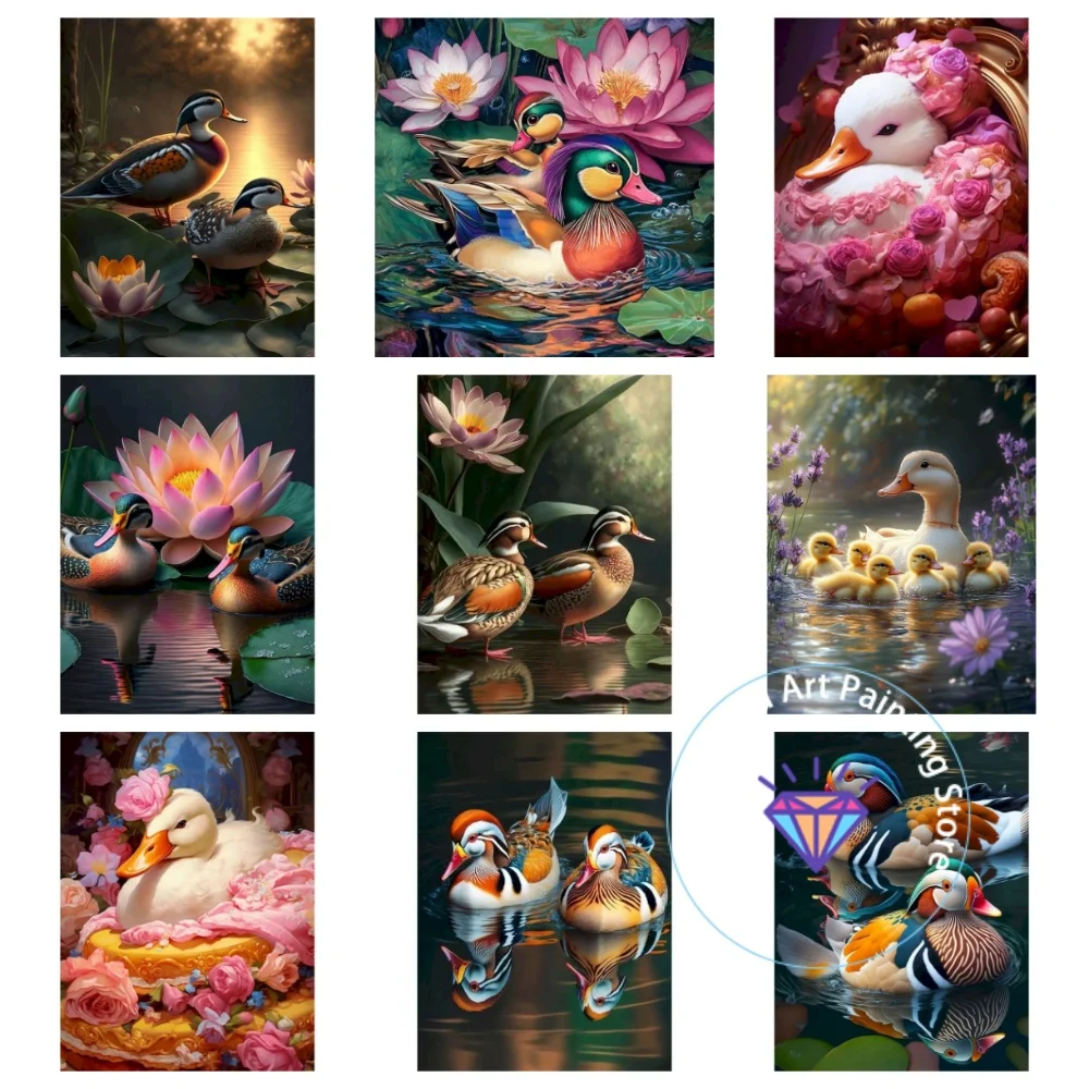 

Duck Poultry Lotus AB Diamond Painting Kit Square Round Diamond 5D DIY Mosaic Handmade Art Adult Exquisite Gift Home Decor